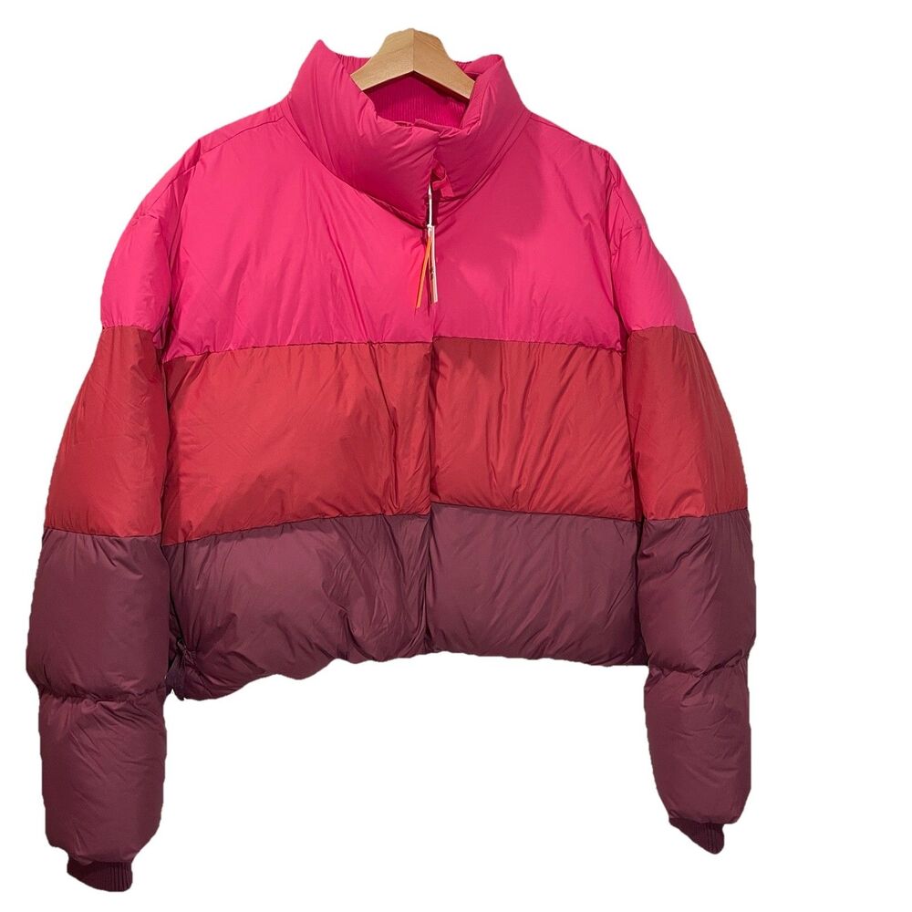 Marine Layer Gia Crop Puffer Jacket  Women's Size Large Colorblock Warm NEW